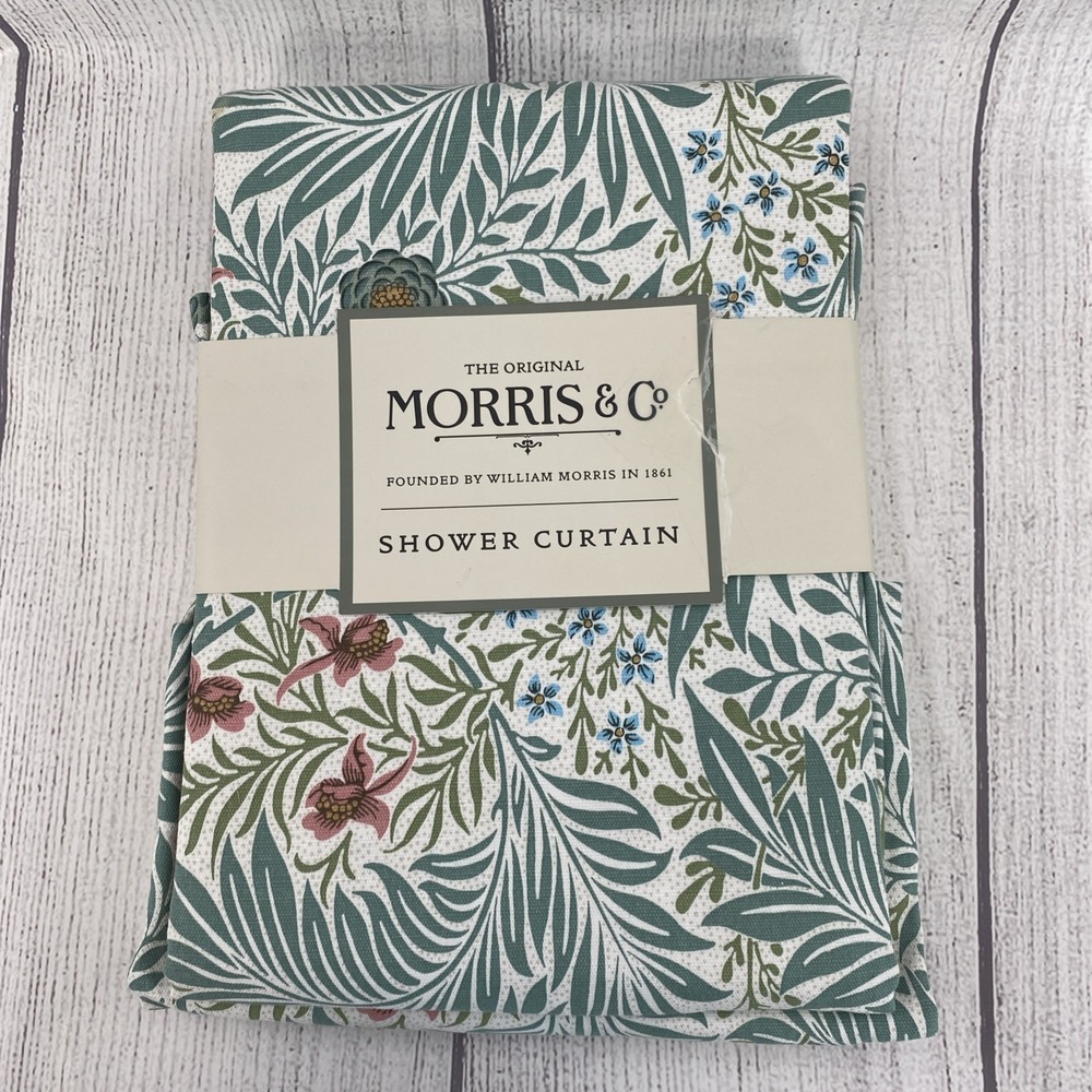 William Morris Shower Curtain Fabric Larkspur Mineral Floral Leaves Botanical